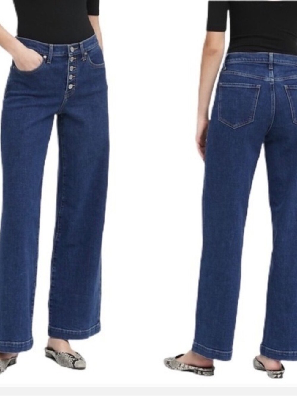 Banana Republic Premium Button Fly High Rise Wide Leg Jeans in Dark wash size 27